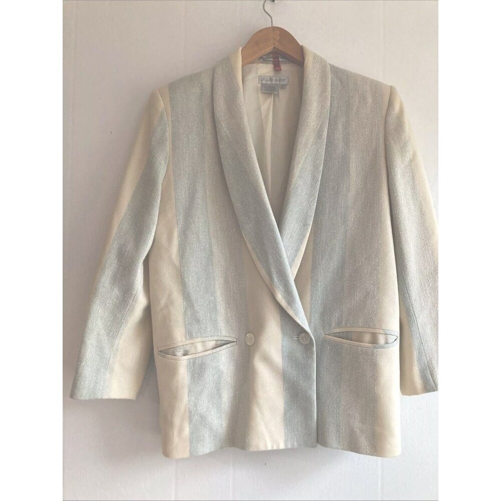 Paula Saker Vintage Plaid Pastel 80s Silk Blend Woven Blazer Jacket Sz 4